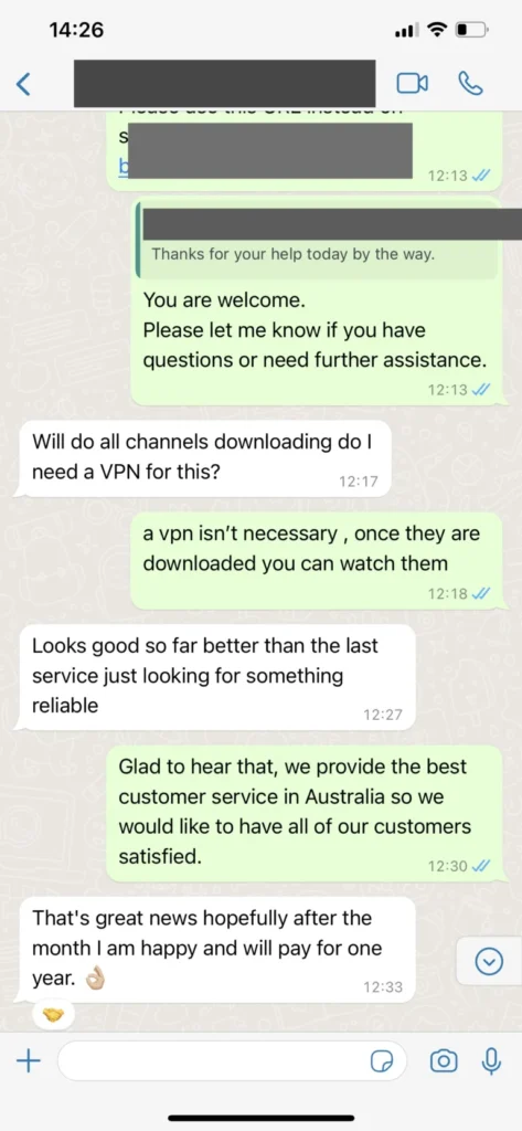 IPTV WhatsApp support voorbeeld 3